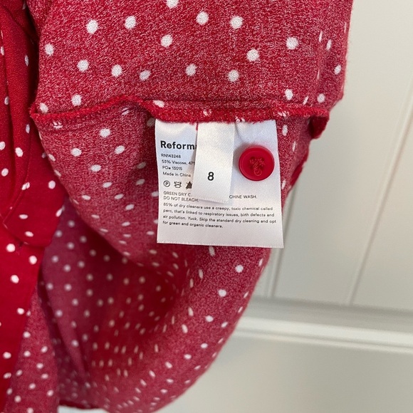 Reformation Noble Dress red white polka dot short sleeve button down size 8 - Picture 9 of 10